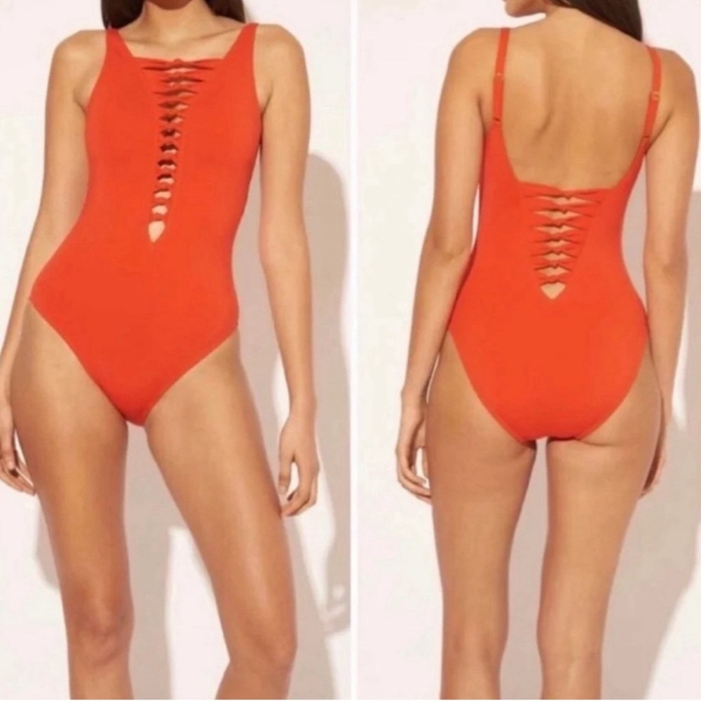 Bleu Rod Beattie Orange Knotted Open Weave One Piece Swimsuit 4